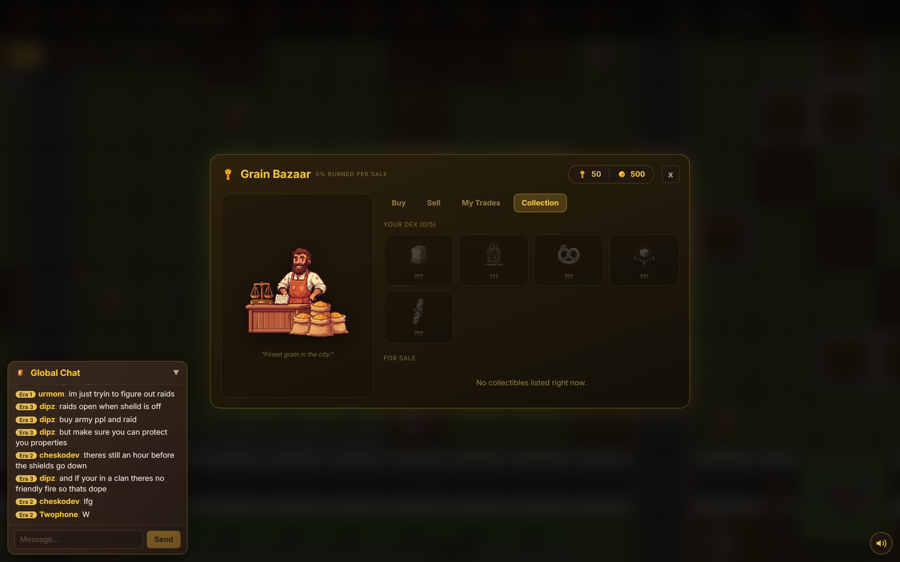 The Collection tab in the Marketplace showing the collectible bread catalog with owned and unowned entries